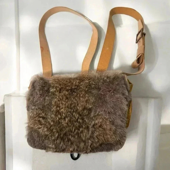 Rabbit leather/fur pouch crossbody boho festival - Picture 1 of 8